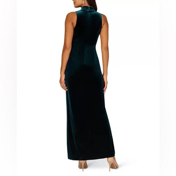 Aidan Mattox Women’s Stretch Velvet V-Neck Gown Hunter Green Sz 16 - Picture 6 of 10